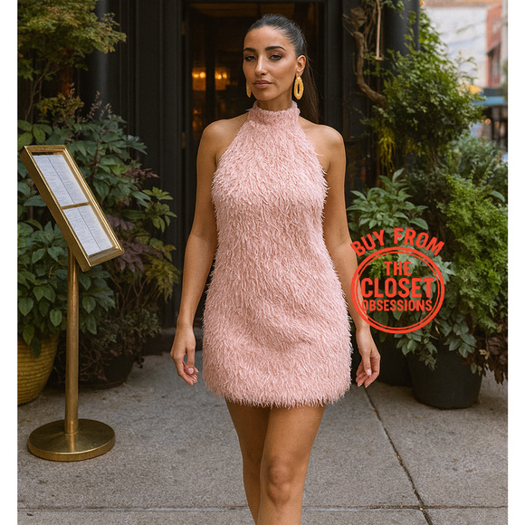 ZARA Pink Feather Appliqué Mini Dress NWT | Halter Open Back Blogger Fave - Picture 3 of 16